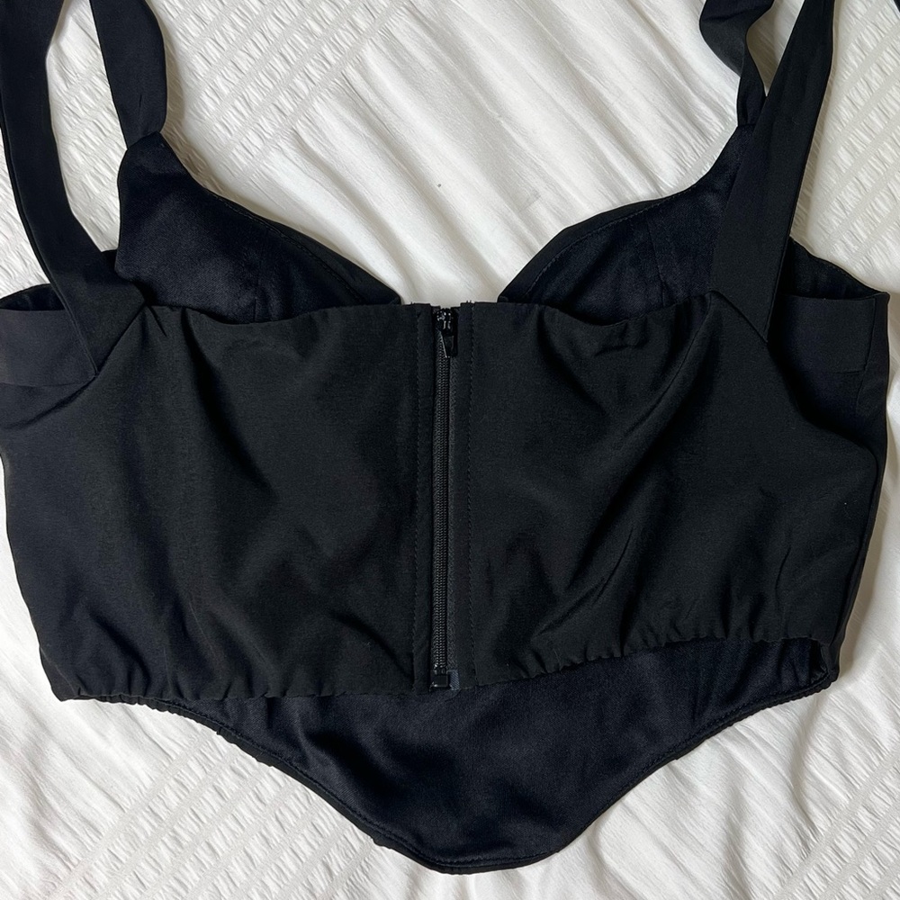Tie Shoulder Cropped Corset Top Black - Size Small / Medium - Picture 5 of 5